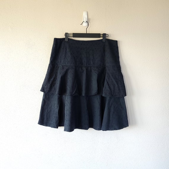 90s Black Eyelet Cotton Low Rise Tiered Skirt - S… - image 5