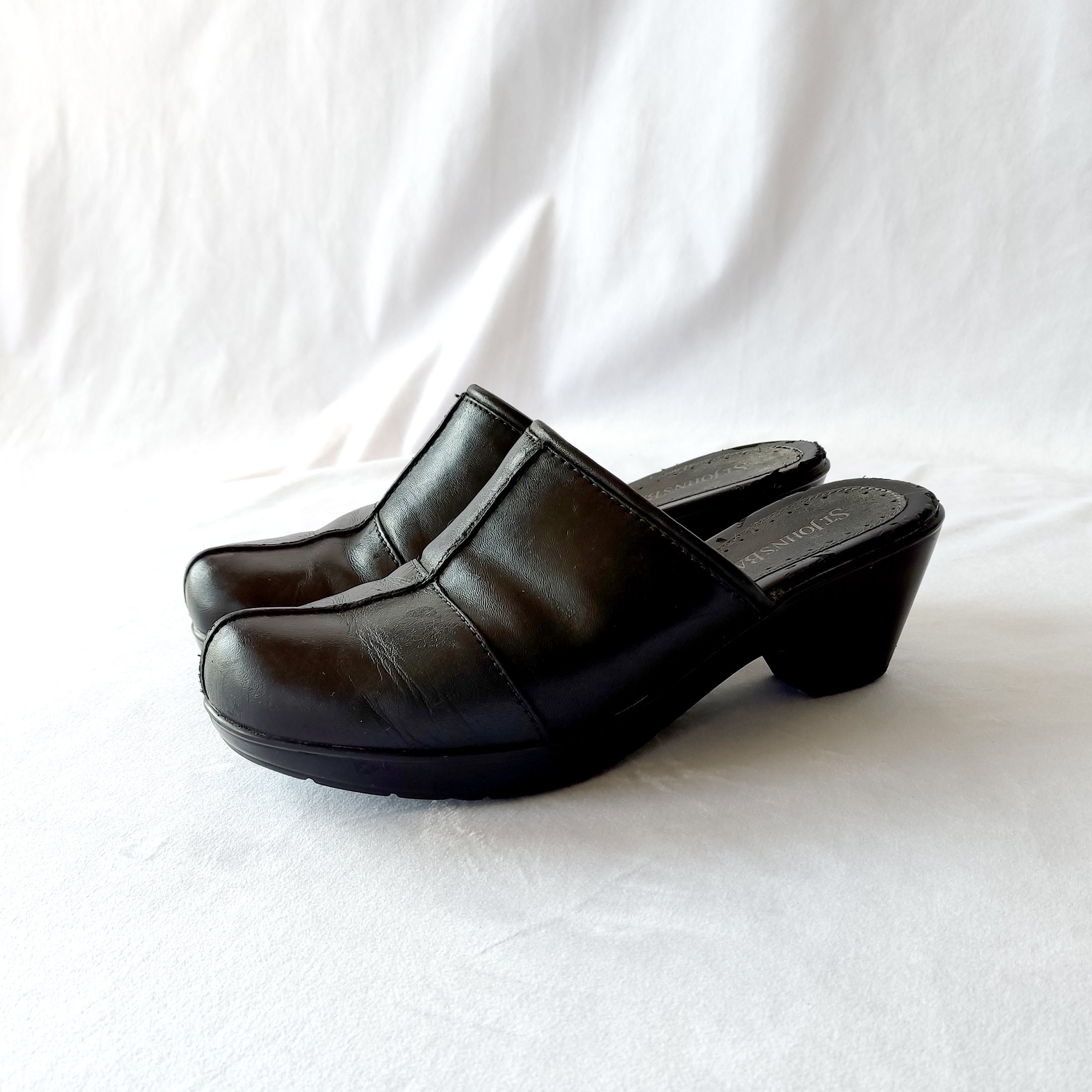 90s Inspired Black Leather Mule Clogs Size 9 Slip on Grunge Style Etsy