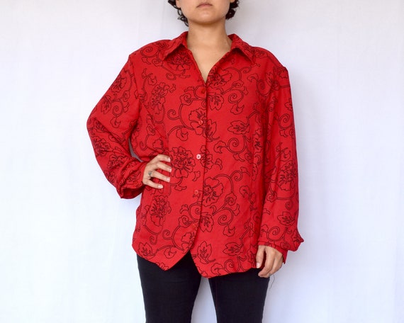 red and black floral blouse plus size 20w - image 5