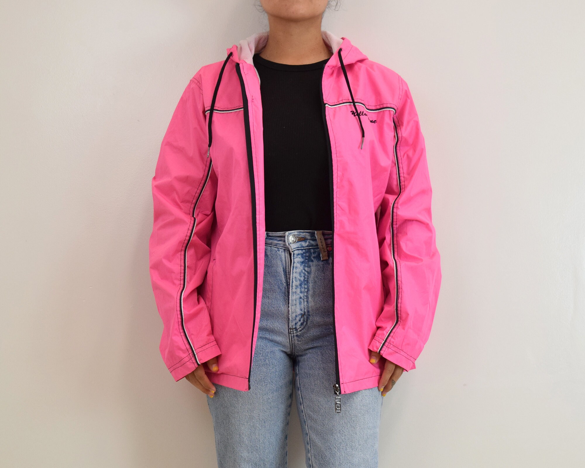 90s Neon Pink Windbreaker Vintage Rain Jacket Etsy