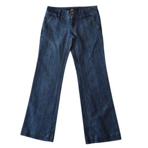 Y2K Mossimo Wide Leg Low Rise Flare Jeans Dark Denim, Size 4 - Retro Fashion