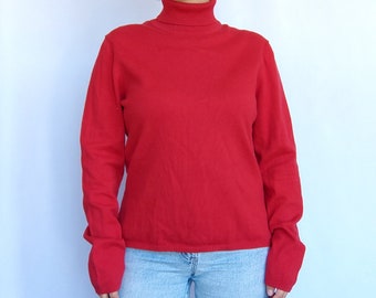 talbots red knit turtleneck pullover sweater petite medium