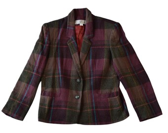 Vintage 80s Dana Point Plaid Blazer Jacket - Made in USA - Dark Academia