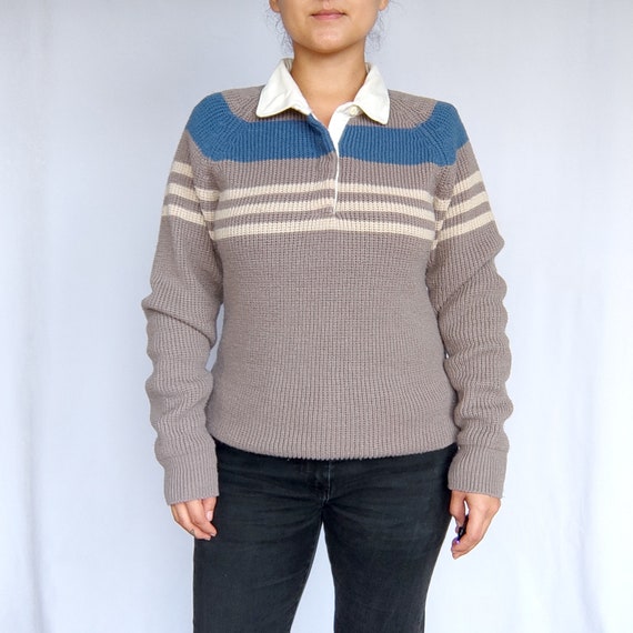 70s gray striped knit collared sweater size small - image 7