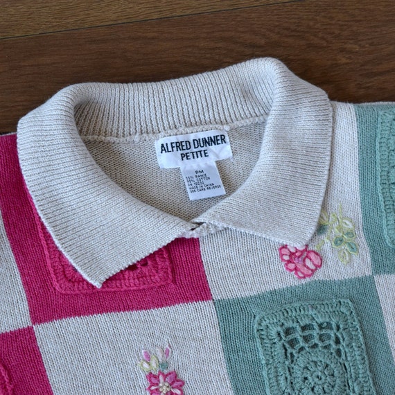 80s grandmacore floral knit sweater top - image 2