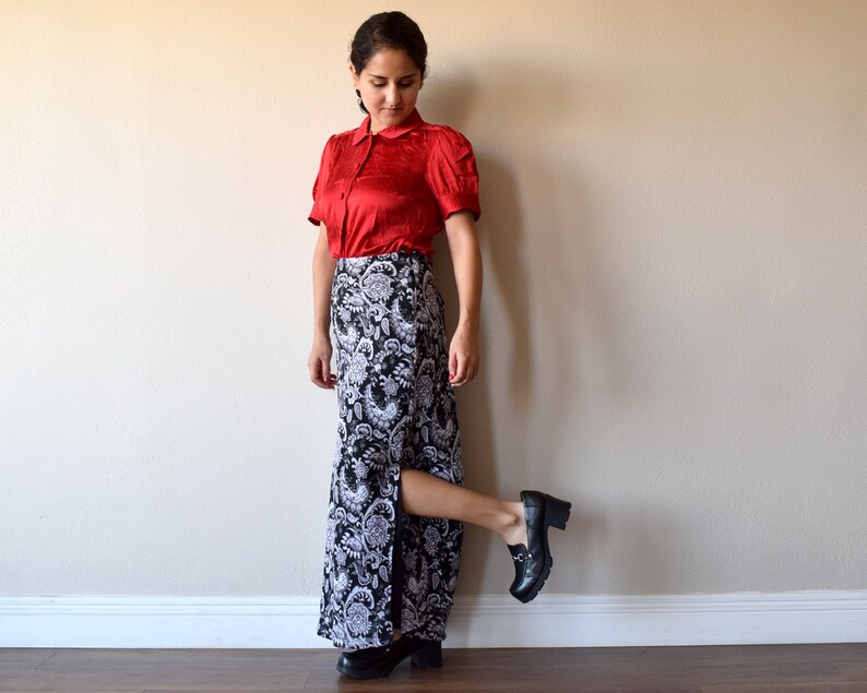 90s Paisley Skirt Chiffon Maxi Skirt Size Large