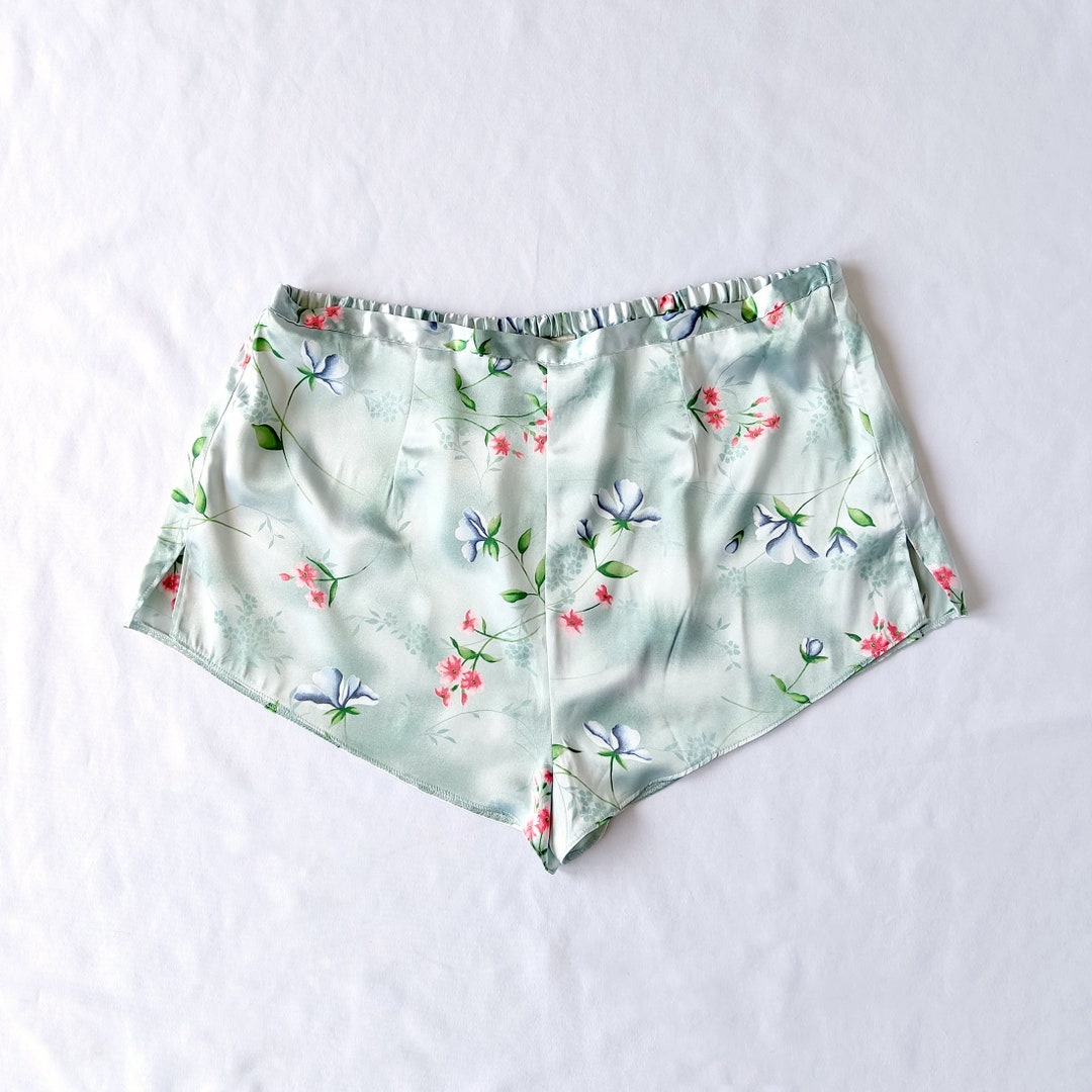 Vintage Blue Satin Floral Pajama Shorts Elegant Lounge Wear - Etsy
