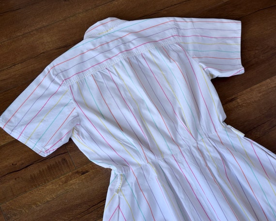 80s does 1950s shirt dress colorful striped - image 8