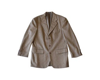 Chaqueta deportiva tipo blazer de lana y cachemira Oscar de la Renta, talla 40R, color tostado.