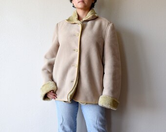 beige faux suede shearling jacket