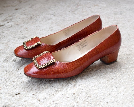 60s Alligator Leather Pumps Mod Shoes Size 8 B