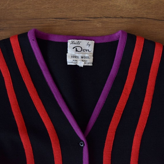 80s knits by don vintage black striped wool butto… - image 6