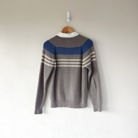 70s gray striped knit collared sweater size small - image 5