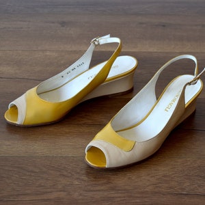 bruno magli yellow leather open toe slingback shoes