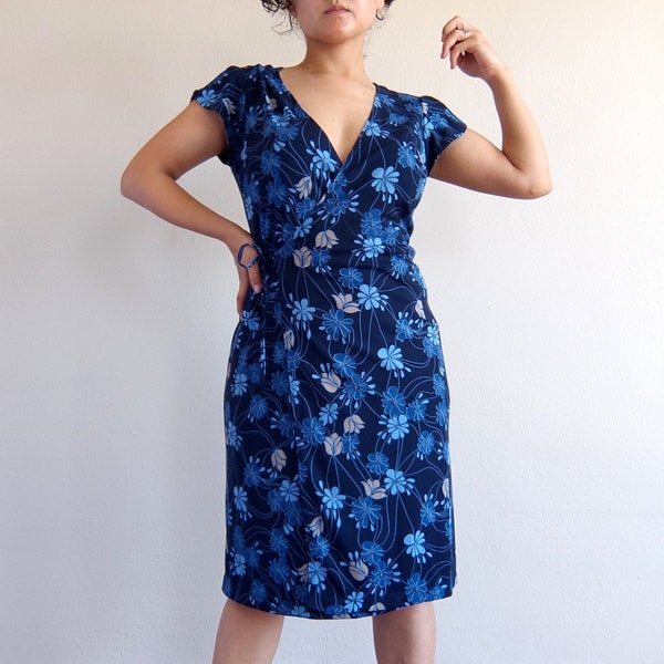 Boho Chic Y2K Blue Floral Wrap Dress - Vintage Summer Style