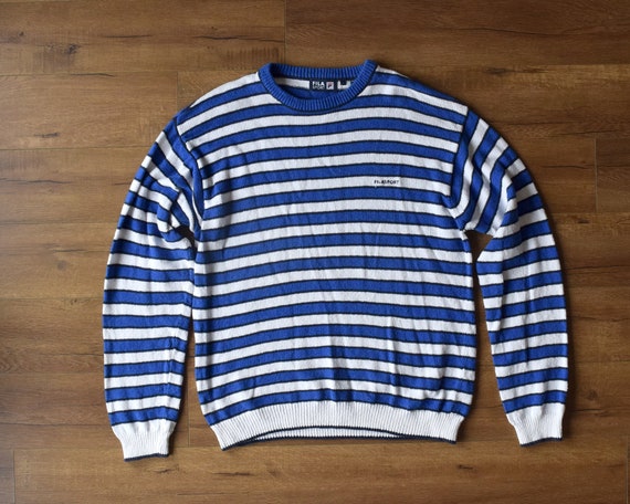 Vintage Fila Blue and White Striped Pullover Swea… - image 1