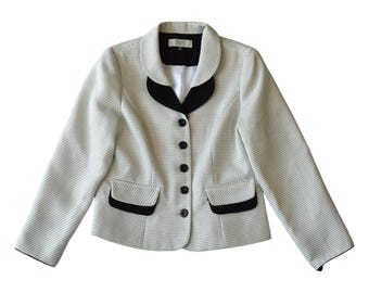 Clio Suit Veste blazer texturée noire et blanche à bordures contrastantes Taille 12