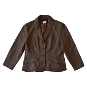 Vintage 90s Brown Pinstripe Wool Blazer - Medium Preppy Jacket