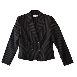Vintage Black Pin Striped Double Breast Blazer Size 4 Petite