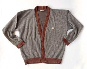 Oversized Vintage Brown Plaid Cardigan - Preppy Golf Style Sweater