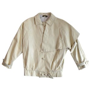 Blouson aviateur en cuir souple blanc cassé vintage des années 80 - Taille L