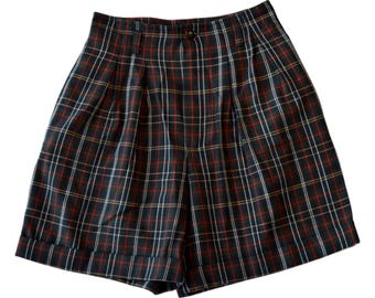 Shorts de cintura alta a cuadros estilo vintage de los 90 - Tartán rojo y verde - 25 de cintura