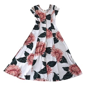 Vestido vintage de algodón con botones y estampado floral de los años 90 / Talla mediana / Moda de verano