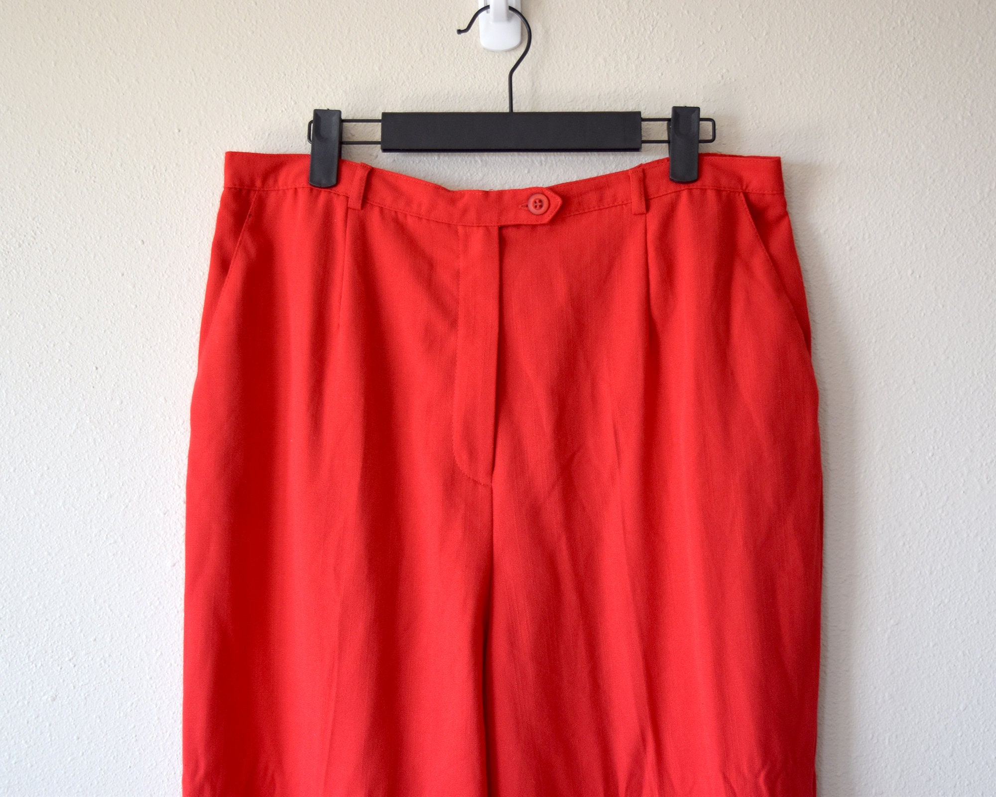 Vintage Wide Leg Pants Bright Red Trousers Size 16 | Etsy