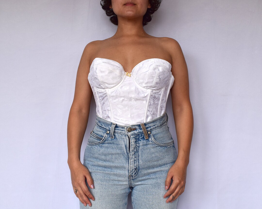 90s Floral Satin White Corset Top Bra Size 36B Etsy