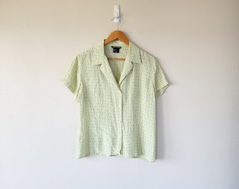 halston geometric soft silk button up shirt size 14