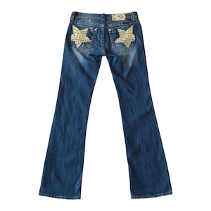 Y2K Miss Me Stonewashed Denim Star Pockets Bootcut Flare Low Rise Jeans Size 30