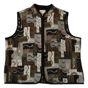 Vintage Abstract Tapestry Retro Boho Zipper Vest Plus Size 2X