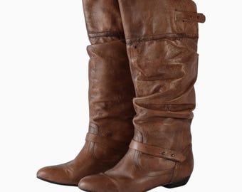 Y2K Steve Madden Brown Leather Boots Slouchy Size 8