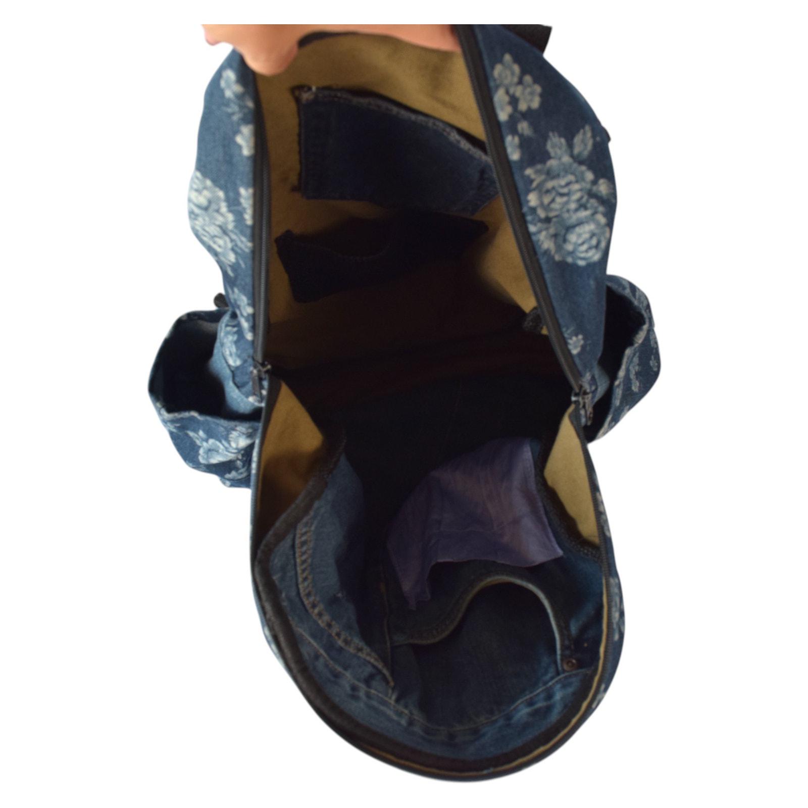 Upcycled Floral Denim Backpack With Jeans Pockets – Y2K Boho  display picture 1