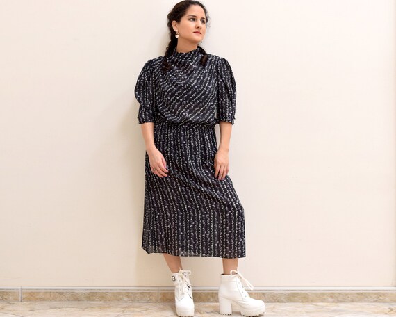 70s Dark Grunge Floral Chiffon Witchy Dress