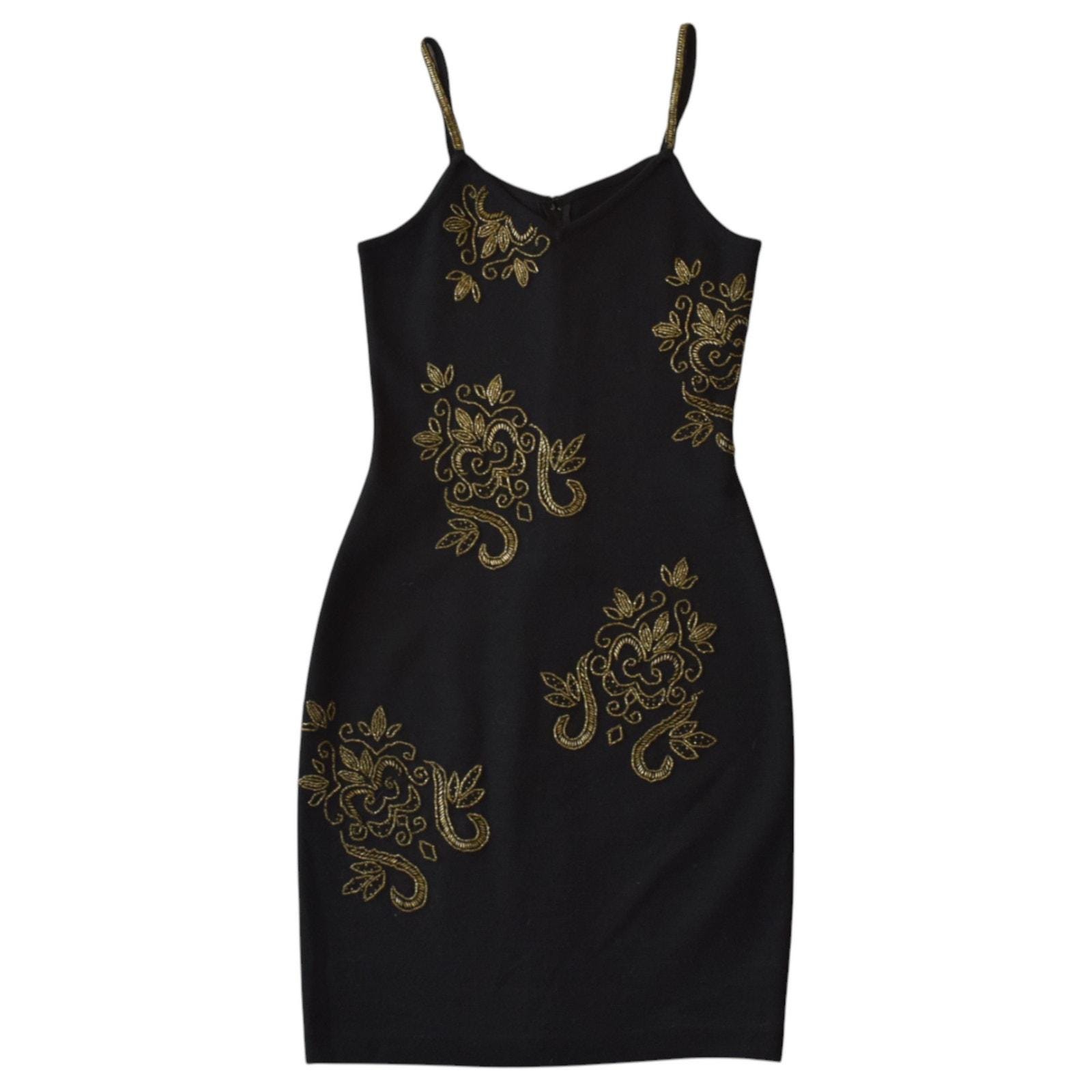 black gold bodycon dress Womens Lipsy Black/Gold Mini Sequin Shoulder Sparkle Bodycon Knitted Dress US 12