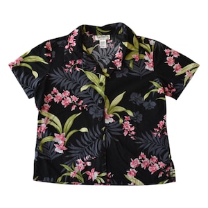 Nature Print Black Pink Floral Hawaiian Shirt - Women&#39;s Medium