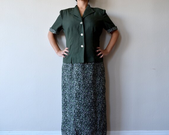 80s boho green floral spring dress women - image 3