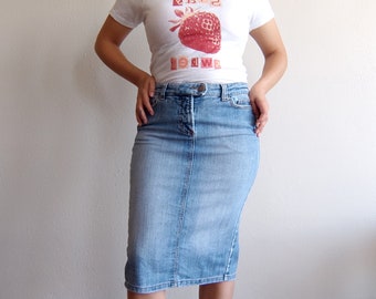 Jupe crayon en jean Y2K - Jupe midi style rétro années 2000 pour femme