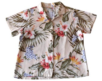 Floral Hibiscus Hawaiian Cotton Shirt Size Large