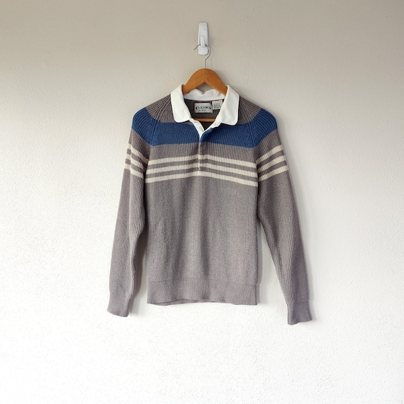 70s gray striped knit collared sweater size small - image 1