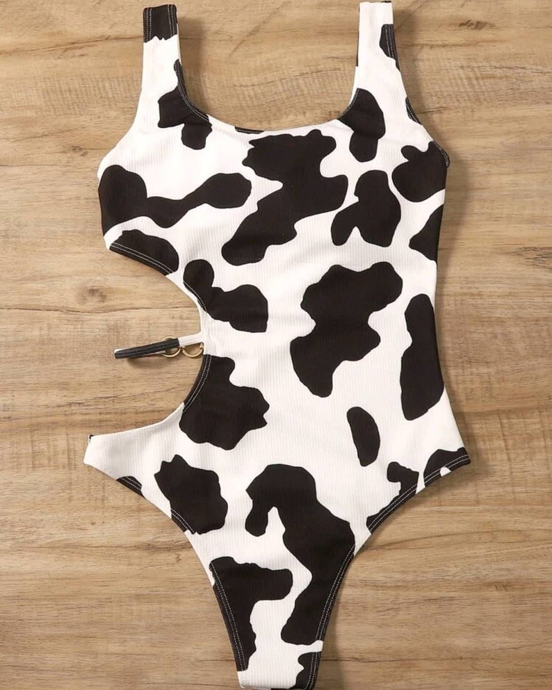 Fabulous Cow Print Rib Cutout One Piece Swimsuit . - Etsy