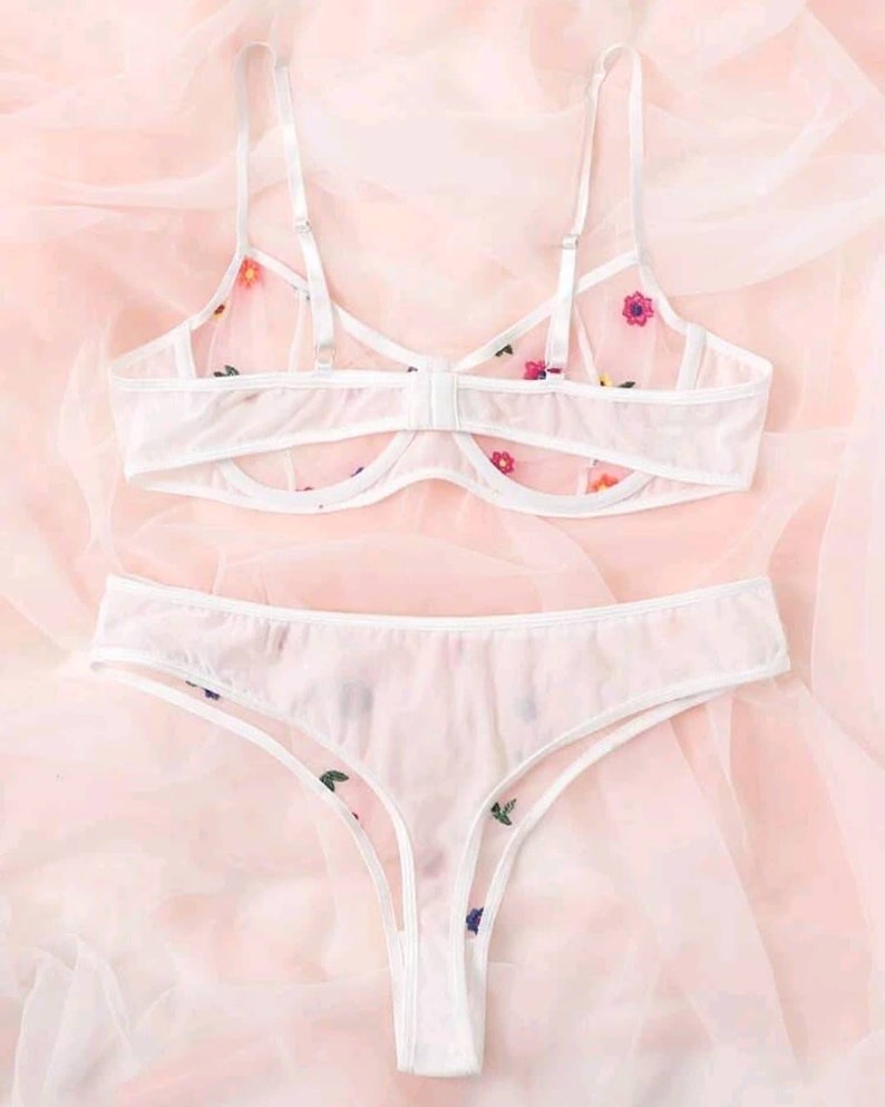 embroidered mesh underwire set