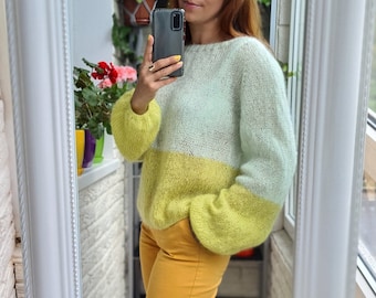 Striped mohair sweater, Oversized Knitted sweater, Handmade sweater. Women's sweater Wool sweater Oversized women sweater Loose knit sweater