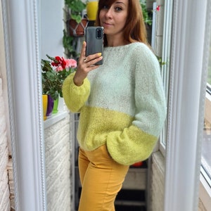 Striped mohair sweater, Oversized Knitted sweater, Handmade sweater. Women's sweater Wool sweater Oversized women sweater Loose knit sweater