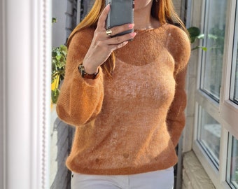 Mohair sweater, grandpa sweater, Oversized Knitted sweater, Handmade sweater. Wool sweater Oversized women sweater Loose knit sweater