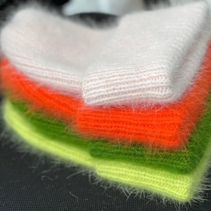 Hand Knit Angora Hat, Fluffy Hat, Bright hat, Knitted angora hat, Angora hat, Gift for her Beanie hat cap Winter Hat Angora warm hat