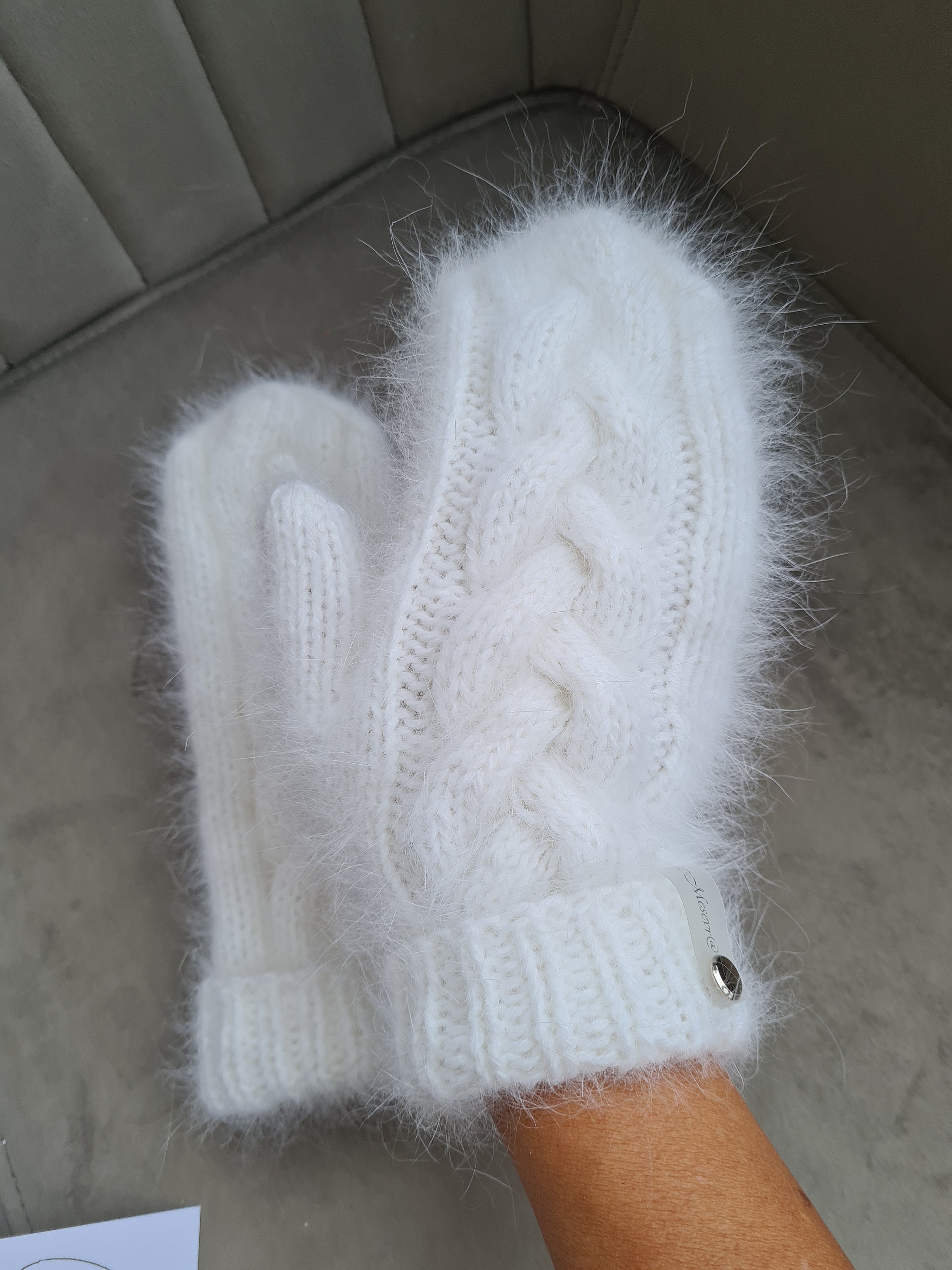 ★THETIS★ANGORA WOOL JEWEL GLOVES Angora Knit Gloves Women Handknit Mittens Women Angora Knit