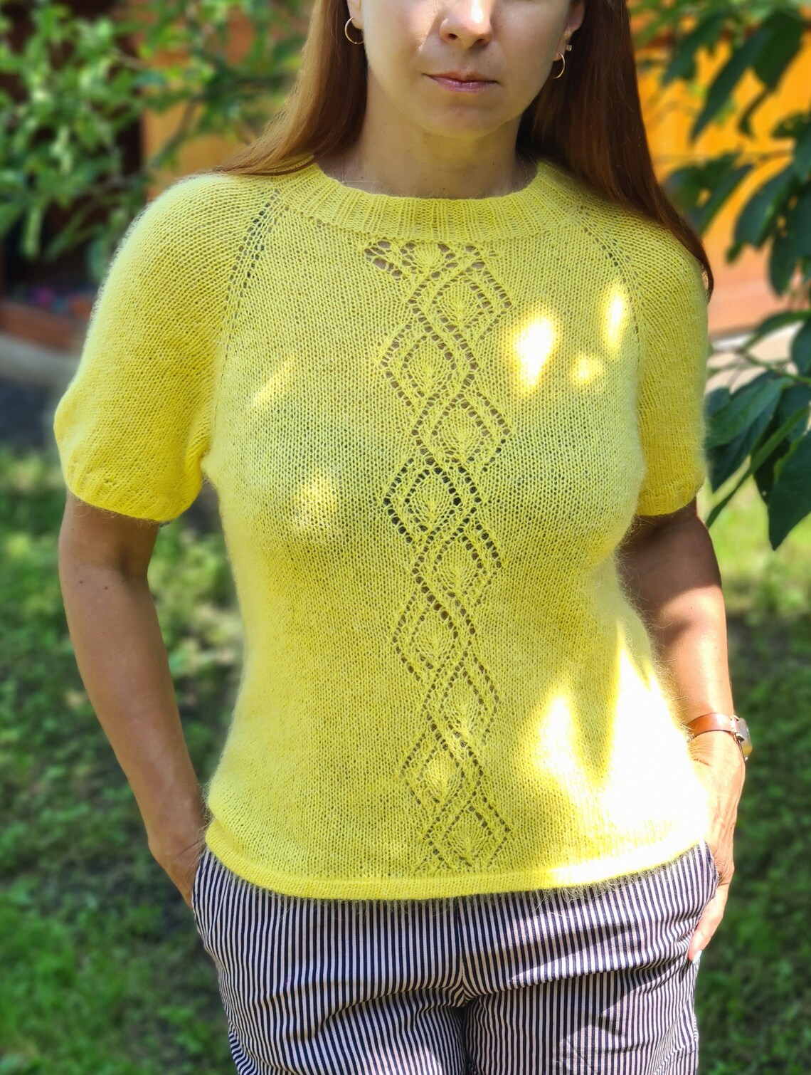 Knitted Jumper With Cropped Sleeves. Summer Jumper, Jumper With Angora