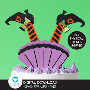 魔女の脚のハロウィン トッパー SVG カット ファイル | ハロウィン カット ファイル | ハロウィン ケーキ トッパー | 紙製ケーキ トッパー | svg | eps | デジタル ダウンロード